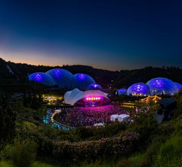 Eden Project Biomes lit at night